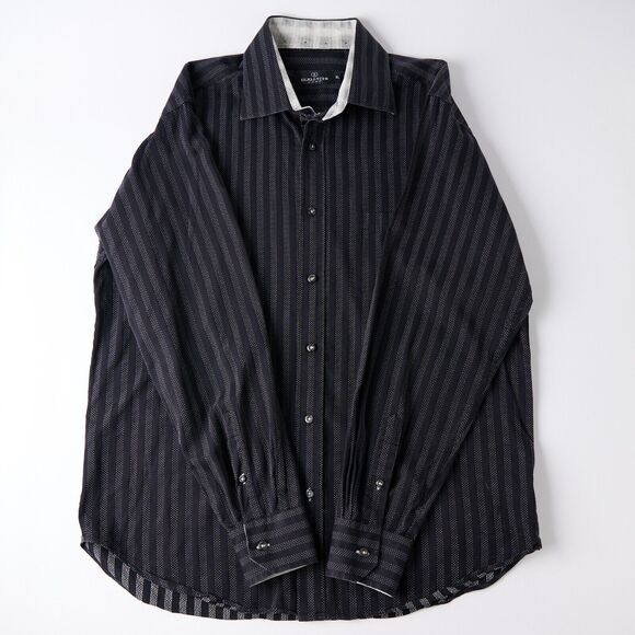 Bugatchi Uomo Shirt XL Black Striped Button-Up Men Long Sleeve Classic Going out - Picture 7 of 12